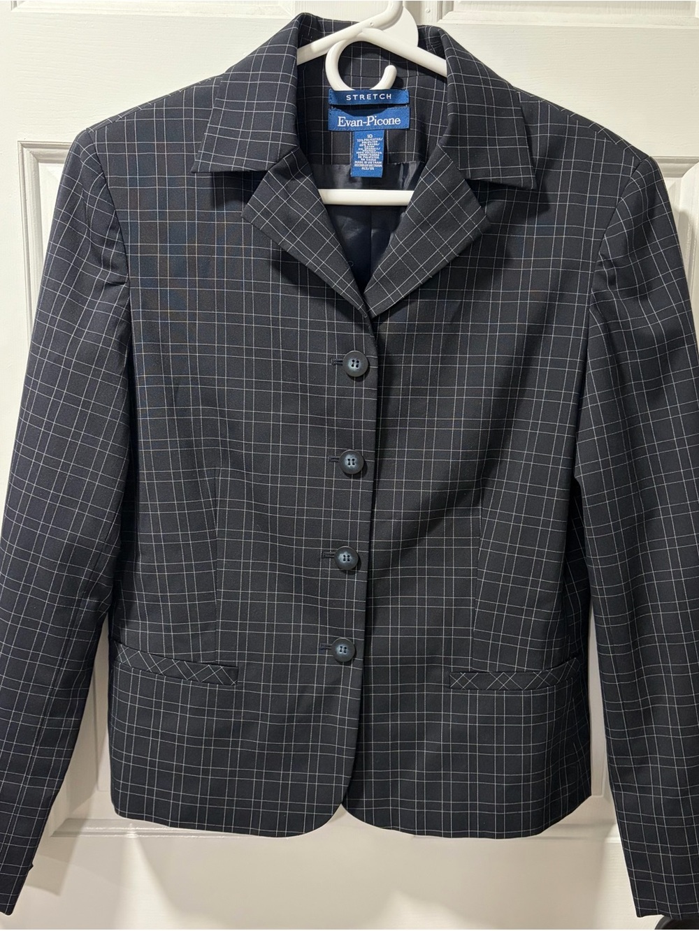 Evan-Picone Gray/White Windowpane Stretch Blazer - Size 10